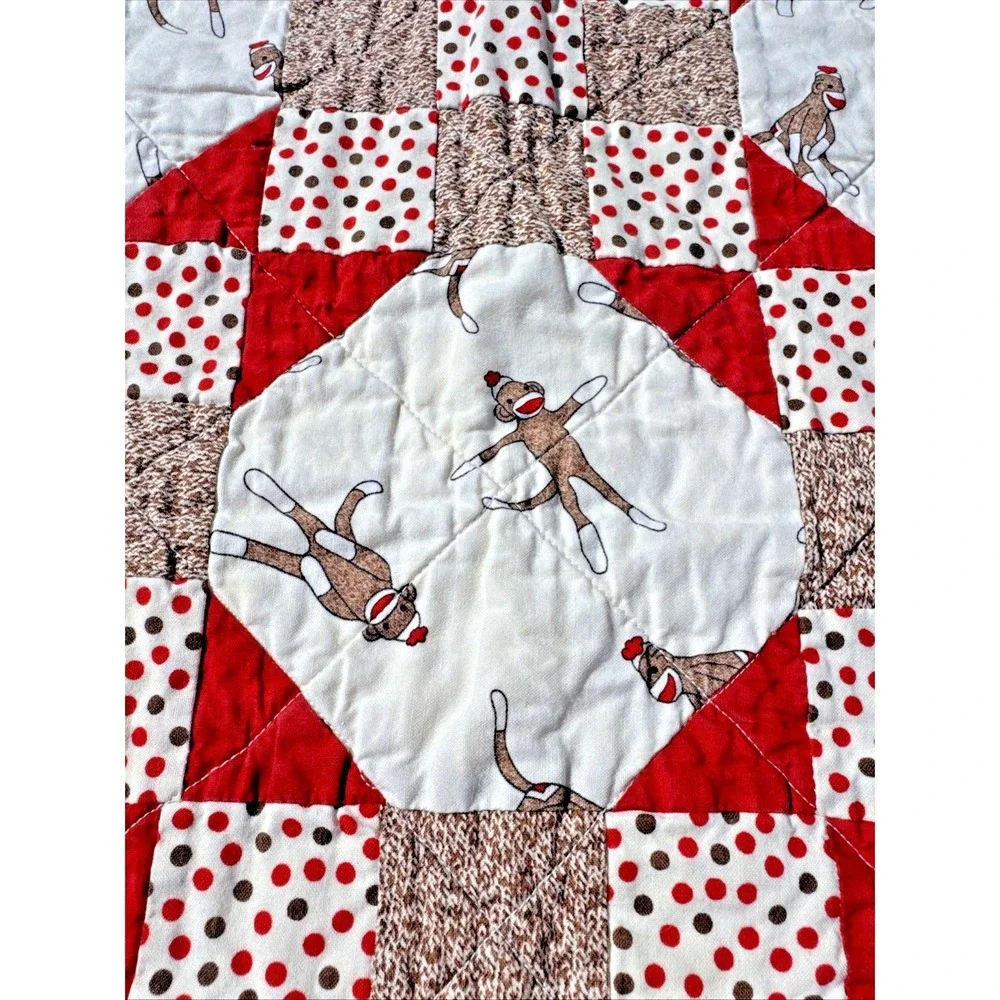 Handmade Sock‎ Monkey/Polka Dot, Square In Square Quilt 35